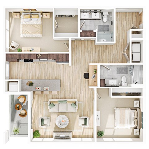 Floor plan for 2 beds, 2 baths, 1215 sqft